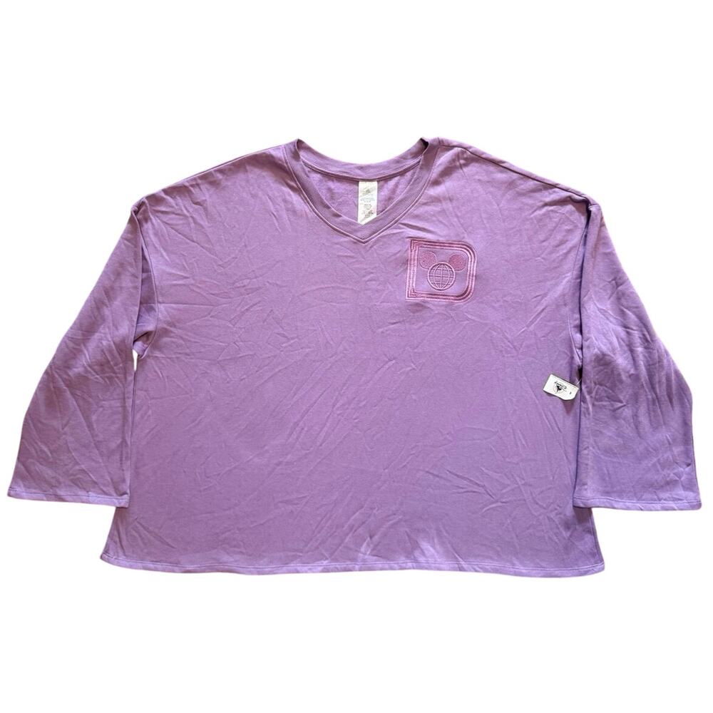 NWT Disney Parks Disneyland Resort Purple V-Neck Loungewear Sweatshirt Top XXL